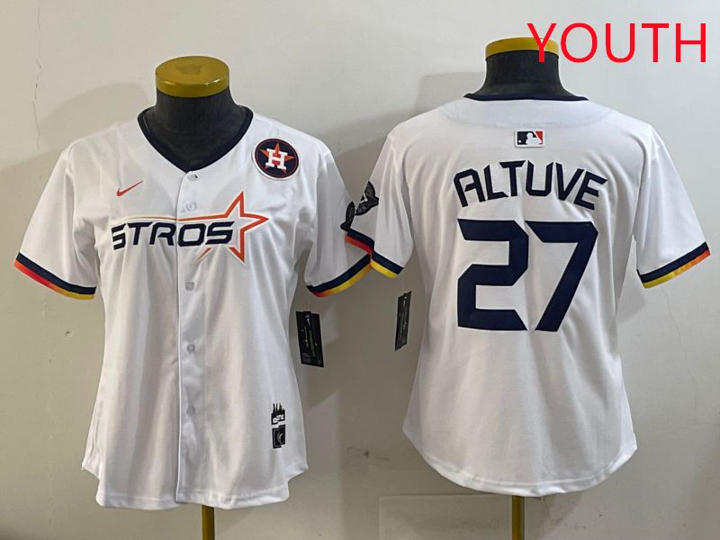 Youth Houston Astros #27 Altuve White three generations Joint Name Nike 2025 MLB Jersey style 10
